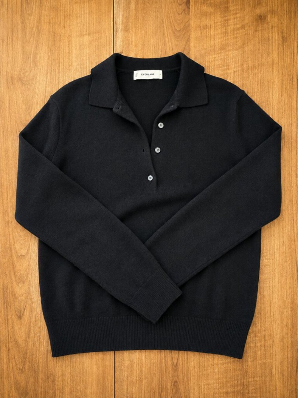 Everlane The Classic Polo Cashmere Black Sweater Size S Quiet Luxury